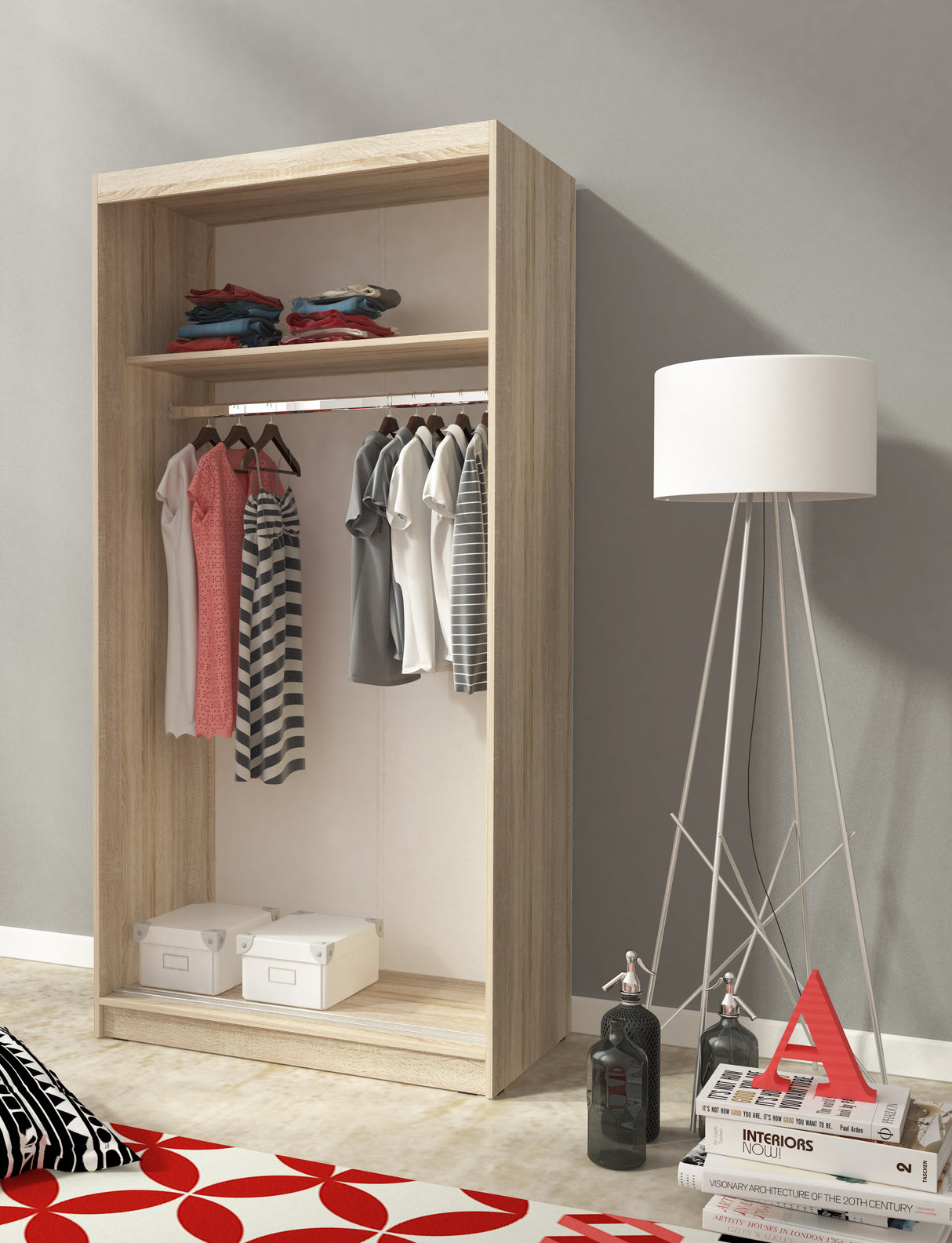 SLIDING DOOR WARDROBE ALASKA 100CM WHITEHigh-quality laminated board The board is resistant to damage, scratches and high temperatures Modern design Big space The wardrobe has two fronts, One front of the wardrobe is covered with a mirror 1 rail for hangi