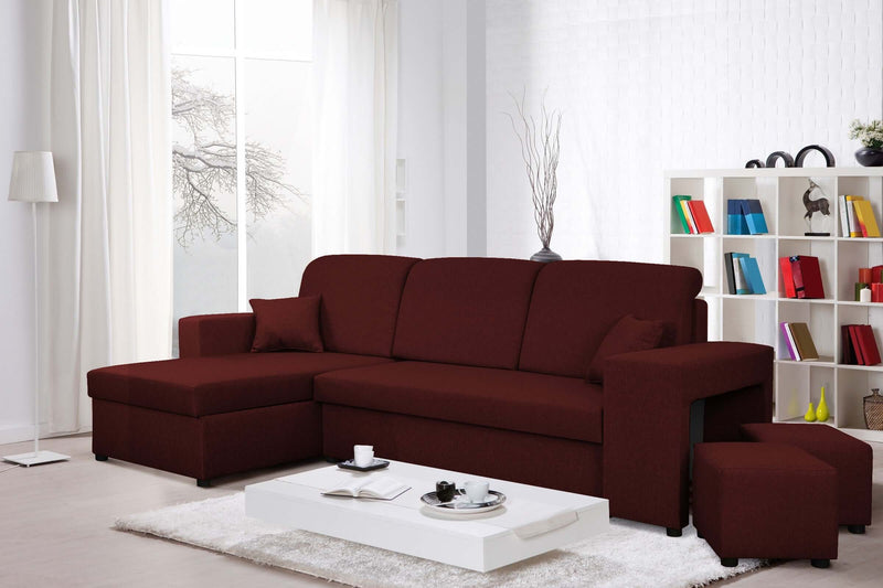 CORNER SOFA BED ARRO 255CM 2X STORAGE SPACE UNIVERSAL CORNER RIGHT/LEFT CORNER / BONELL SPRINGS + FOAMFEATURES:BONELL SPRINGS + T28 FOAM 3 X LARGE BACKREST PILLOWS 2X SMALLER CUSHIONS 2X STORAGE SPACE 2X STOOLBed-folding function DL SYSTEM (The unfolding