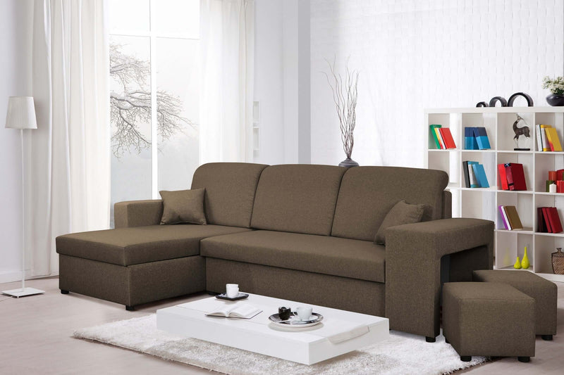 CORNER SOFA BED ARRO 255CM 2X STORAGE SPACE UNIVERSAL CORNER RIGHT/LEFT CORNER / BONELL SPRINGS + FOAMFEATURES:BONELL SPRINGS + T28 FOAM 3 X LARGE BACKREST PILLOWS 2X SMALLER CUSHIONS 2X STORAGE SPACE 2X STOOLBed-folding function DL SYSTEM (The unfolding