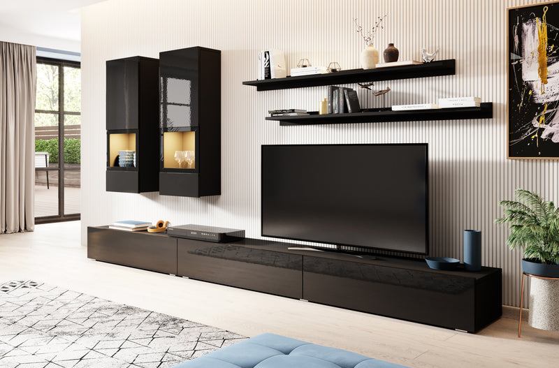 TV WALL UNIT ATHENS BLACK GLOSS/BLACKATHENS Black Gloss SETSIDEBOARD SOLD SEPERATEYL CLICK HERE The Athens collection living room furniture set adds a touch of style and elegance to any environment. With its high-quality construction, this furniture offer