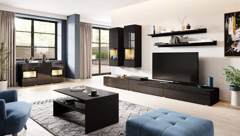 TV WALL UNIT ATHENS BLACK GLOSS/BLACKATHENS Black Gloss SETSIDEBOARD SOLD SEPERATEYL CLICK HERE The Athens collection living room furniture set adds a touch of style and elegance to any environment. With its high-quality construction, this furniture offer