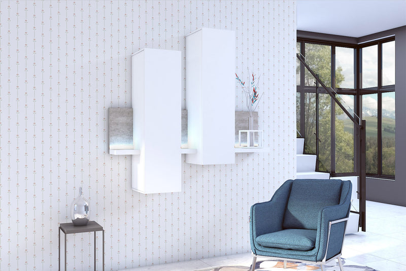 TV WALL UNIT BOTA WHITE / CONCRETE COLORADOBOTA meblościanka is a Futuristic shape with a minimalist coloration makes the furniture does not take up too much space, and the room in which it is located acquires considerable aesthetic qualities. It was prod