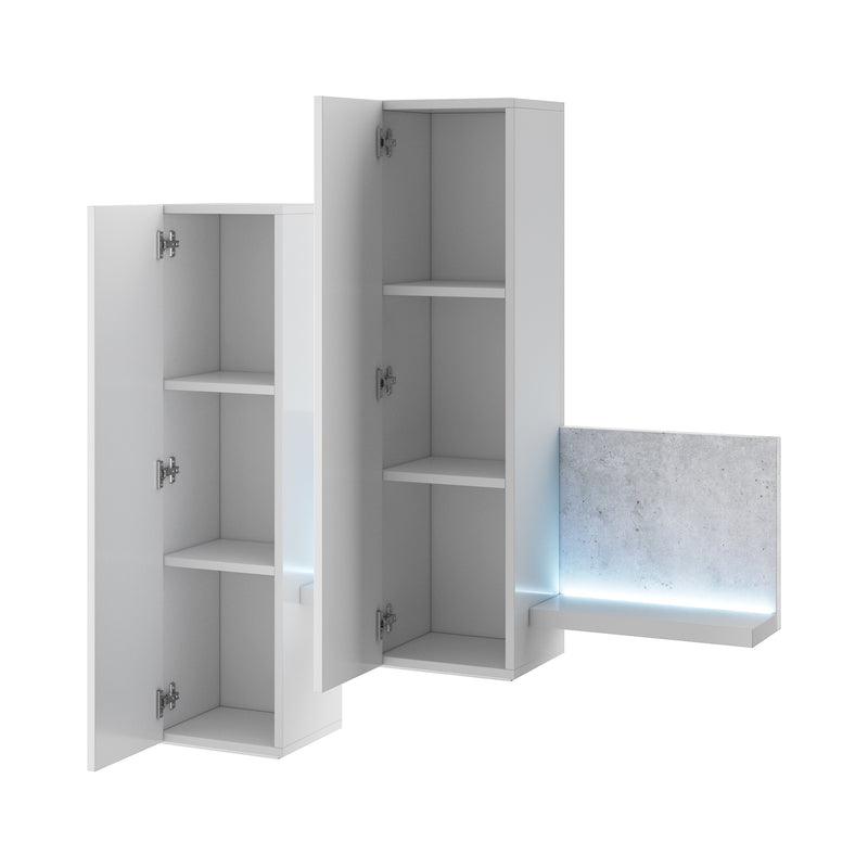 TV WALL UNIT BOTA WHITE / CONCRETE COLORADOBOTA meblościanka is a Futuristic shape with a minimalist coloration makes the furniture does not take up too much space, and the room in which it is located acquires considerable aesthetic qualities. It was prod