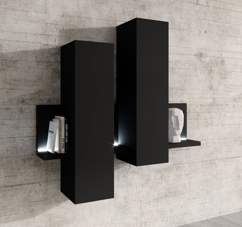 TV WALL UNIT BOTA BLACK MATTBOTA meblościanka is a Futuristic shape with a minimalist coloration makes the furniture does not take up too much space, and the room in which it is located acquires considerable aesthetic qualities. It was produced in three c