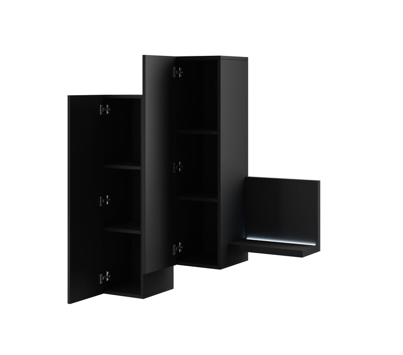 TV WALL UNIT BOTA BLACK MATTBOTA meblościanka is a Futuristic shape with a minimalist coloration makes the furniture does not take up too much space, and the room in which it is located acquires considerable aesthetic qualities. It was produced in three c