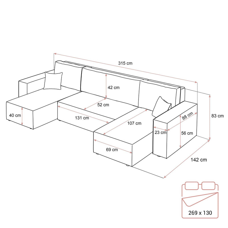 CORNER SOFA BED CELTIC U 315CM SPRINGS + FOAM