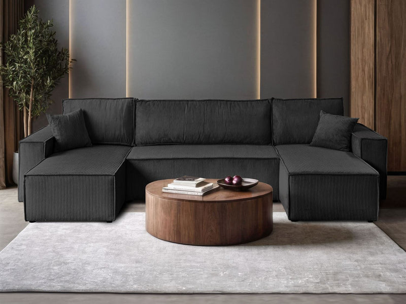 CORNER SOFA BED BERGAMO U 315CM SPRINGS + FOAMDimensions: total width: 315 cm, total height: 83 cm, total depth: 142 cm, sleeping area: 130x269 cm. Color: POSO fabric Execution: U-shaped corner, corner sofa with sleeping function, corner sofa with a beddi