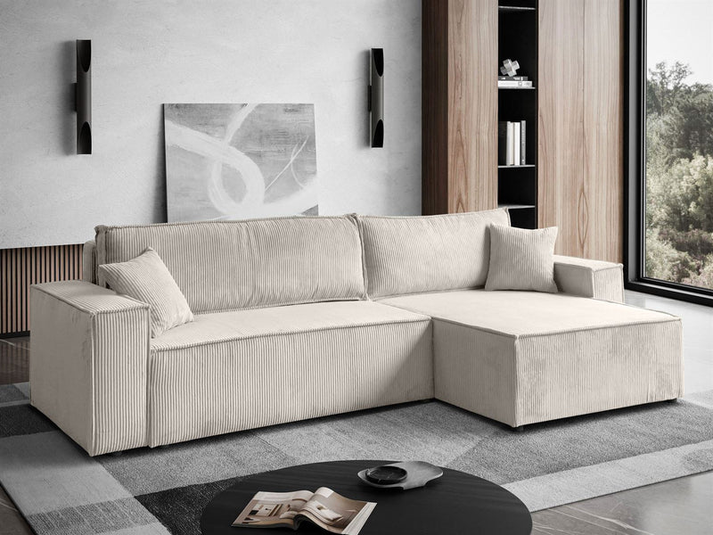 CORNER SOFA BED BERGAMO XL 277CM SPRINGS + FOAMDimensions: total width: 277 cm, total height: 83 cm, total depth: 143 cm, sleeping area: 130x230 cm. Color: POSO fabric Execution: L-shaped corner, corner sofa with sleeping function, corner sofa with a bedd