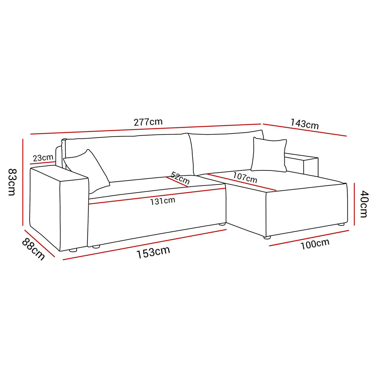 CORNER SOFA BED BERGAMO XL 277CM SPRINGS + FOAMDimensions: total width: 277 cm, total height: 83 cm, total depth: 143 cm, sleeping area: 130x230 cm. Color: POSO fabric Execution: L-shaped corner, corner sofa with sleeping function, corner sofa with a bedd