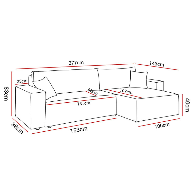 CORNER SOFA BED BERGAMO XL 277CM SPRINGS + FOAMDimensions: total width: 277 cm, total height: 83 cm, total depth: 143 cm, sleeping area: 130x230 cm. Color: POSO fabric Execution: L-shaped corner, corner sofa with sleeping function, corner sofa with a bedd