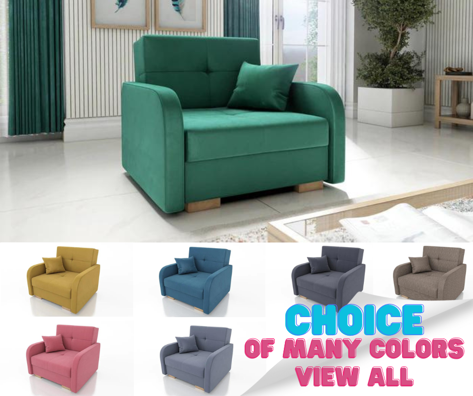 SINGLE SOFA BED OLA I 103cm CHOICE OF COLOR / FOAMDimensions :HEIGHT 85CMDEEPTH 95CMWIDHT 103CMSLEEPING AREA 80X195 cm(no possibility to change dimensions) +/- 3The sofa is made of a wooden frame, the sleeping surface is made of PUR T30 / 42 foam. The sof