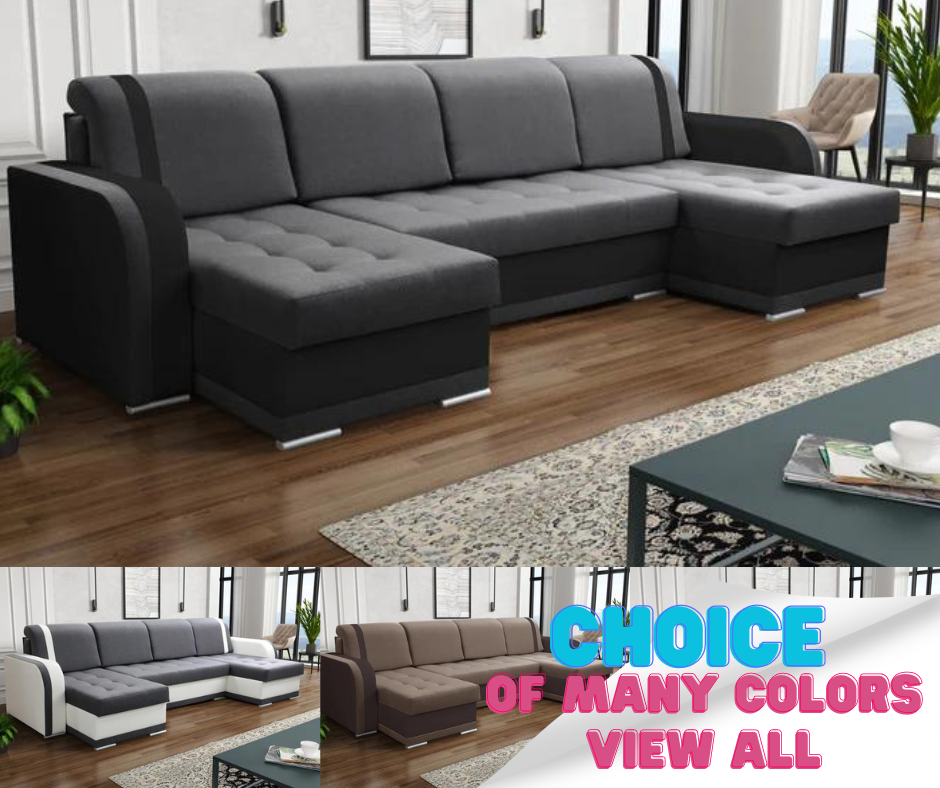 CORNER SOFA BED DINA U SHAPE 308CM 3X STORAGE SPACE CHOICE OF COLOR / BONELL SPRINGS + FOAM3X STORAGE SPACEBONELL SPRINGS + FOAMFABRIC INARI + FAUX LEATHERSIZEWIDTH 308CMDEEPTH 140CMHEIGHT 90CMSLEEPING AREA 270X140CMPACKED WEIGHT/DIMENTIONS 1/4 42kg 43x13