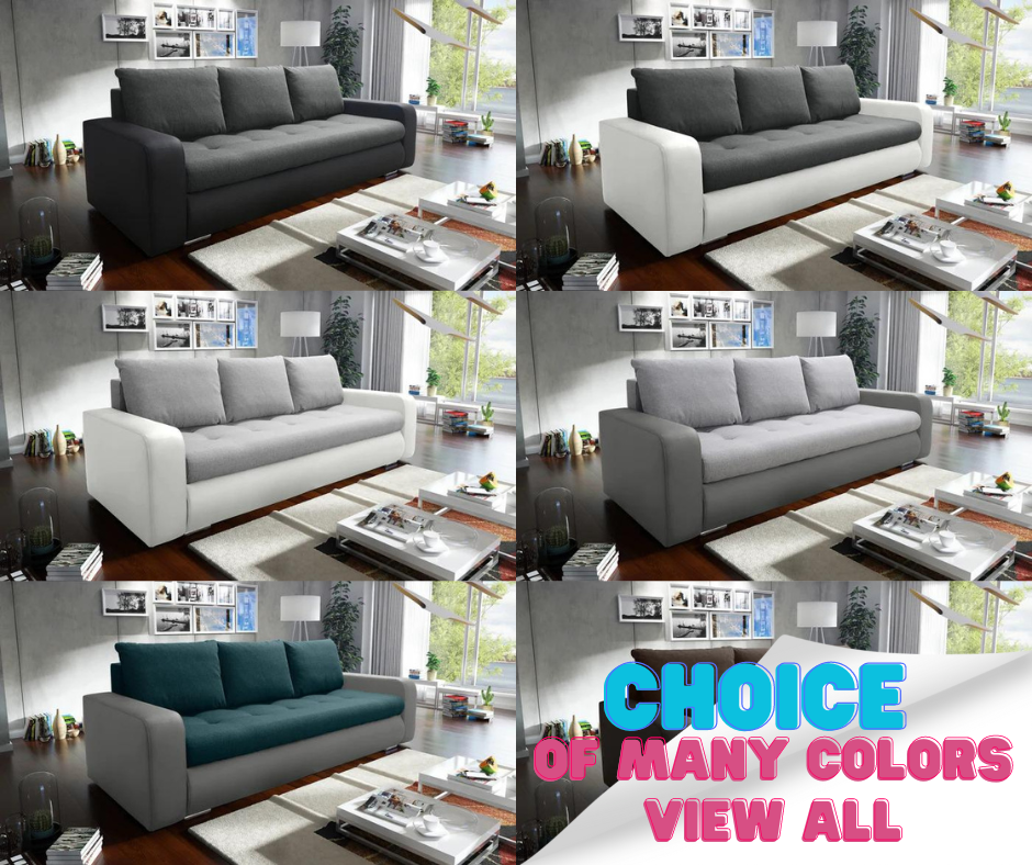 SOFA BED DAVY 228CM / BONELL SPRINGS + FOAM CHOICE OF COLORMADE IN FABRIC INARI CLICK HERE + MADRID FAUX LEATHER CLICK HERE Dimensions:- 143/190 sleeping area- width 228- depth 93- height to the seat 42* dimensions are given with a tolerance of +/- 3 cmSp