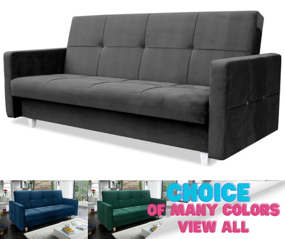 SOFA BED COSMO 210cm / SPRINGS + FOAM CHOICE OF COLOR EASY CLEAN FABRICSofa dimensions: sleeping area 120/187 cm width 210 cm depth 90 cm height to the seat 43 cm height of the legs 9 cm* dimensions are given with a tolerance of +/- 3 cmThe sleeping area