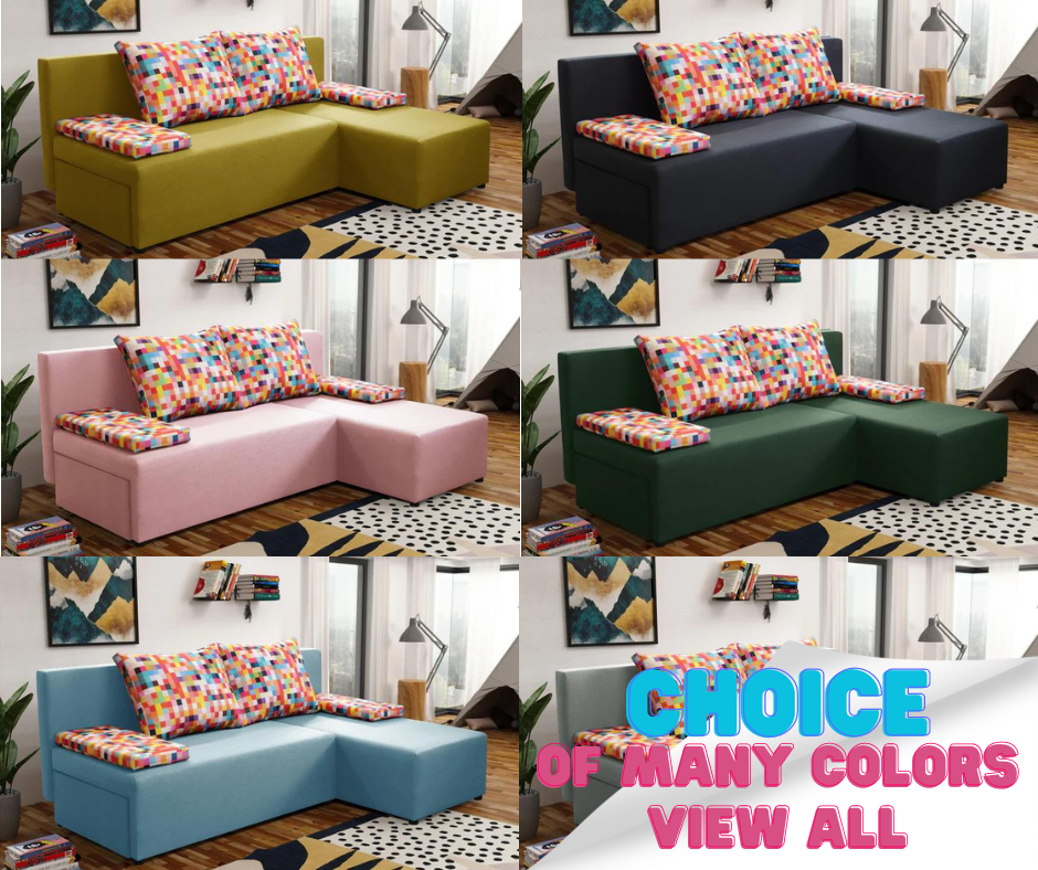 SMALL CORNER SOFA BED MONTANA 201CM CHOICE OF COLOR UNIVERSAL CORNER RIGHT/LEFT CORNER / FOAMTHIS MODEL IS UNIVERSAL WHICH MEANS YOU CAN CHOOSE CORNER SIDE DURING ASSEMBLY2x LARGE 2X SMALL SIDE PILLOWS INCLUDED1X STORAGE SPACEMADE IN MALMO FABRIC CLICK HE