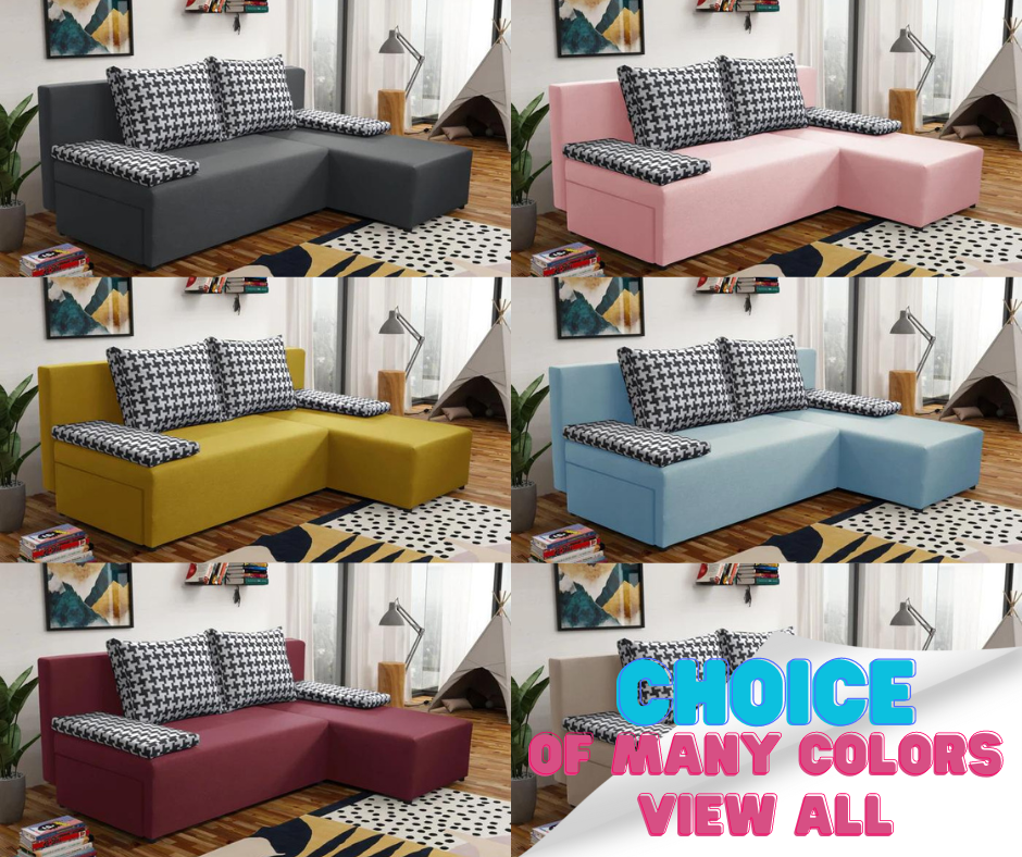 SMALL CORNER SOFA BED TOM 201CM CHOICE OF COLOR UNIVERSAL RIGHT/LEFT CORNER / FOAMTHIS MODEL IS UNIVERSAL WHICH MEANS YOU CAN CHOOSE CORNER SIDE DURING ASSEMBLY2x LARGE 2X SMALL SIDE PILLOWS INCLUDED1X STORAGE SPACEMADE IN MALMO FABRIC CLICK HEREThe corne