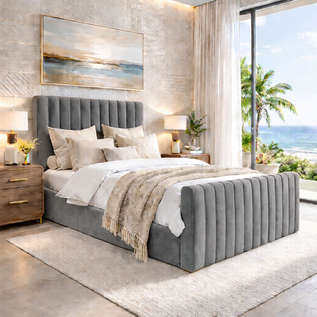 NEW!! FREE DELIVERY! Modern Tall Vertical SLIM Design Ottoman Bed Frame with Gas-Lift Storage – Available in All Sizes & Any Color - Anna Furniture
