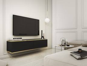 Floating TV Stand ORO 135 blackTV Stand ORO 135 Depth: 32cmWidth: 135cmHeight: 30cmA modern tv table is a practical and elegant piece of furniture, a perfect for people who looking for functional furniture for a modern interior.The simple design guarantee