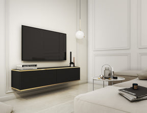 Floating TV Stand ORO 135 SLATS blackTV Stand ORO 135 Depth: 32cmWidth: 135cmHeight: 30cmA modern tv table is a practical and elegant piece of furniture, a perfect for people who looking for functional furniture for a modern interior.The simple design gua