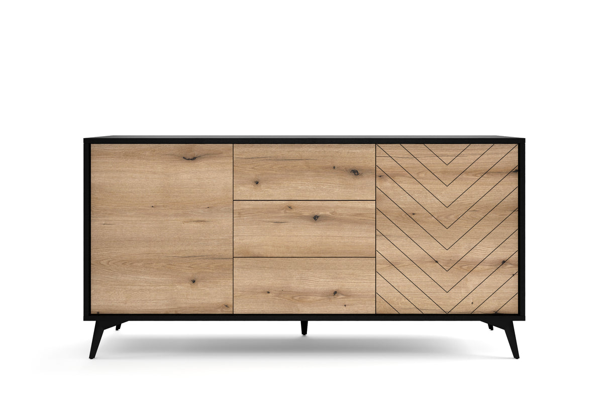 Storage cabinet DIAMOND 06 black / evoke oakStorage cabinet DIAMOND 04 (154/77/39) ColourBlack / Oak Evoke MaterialLaminated board 16mm VeneerEdging ABS Metal Legs PUSH-TO-OPENAnna Furniture