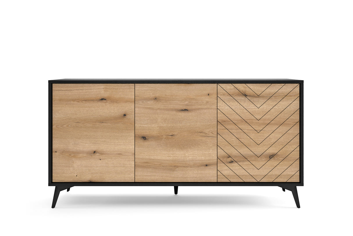 Storage cabinet DIAMOND 03 black / evoke oakStorage cabinet DIAMOND 03 (154/77/39) ColourBlack / Oak Evoke MaterialLaminated board 16mm VeneerEdging ABS Metal Legs PUSH-TO-OPENAnna Furniture