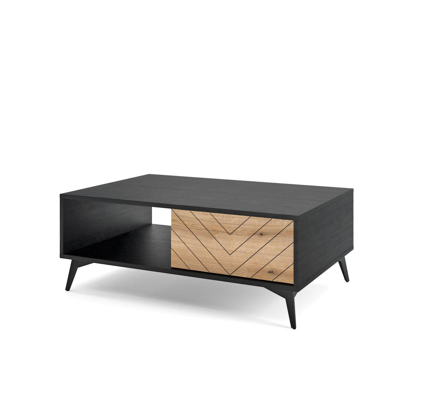 Coffee table DIAMOND 07 black / evoke oakCoffee table DIAMOND 07 (104/40/68) ColourBlack / Oak Evoke MaterialLaminated board 16mm VeneerEdging ABS Metal Legs PUSH-TO-OPENAnna Furniture