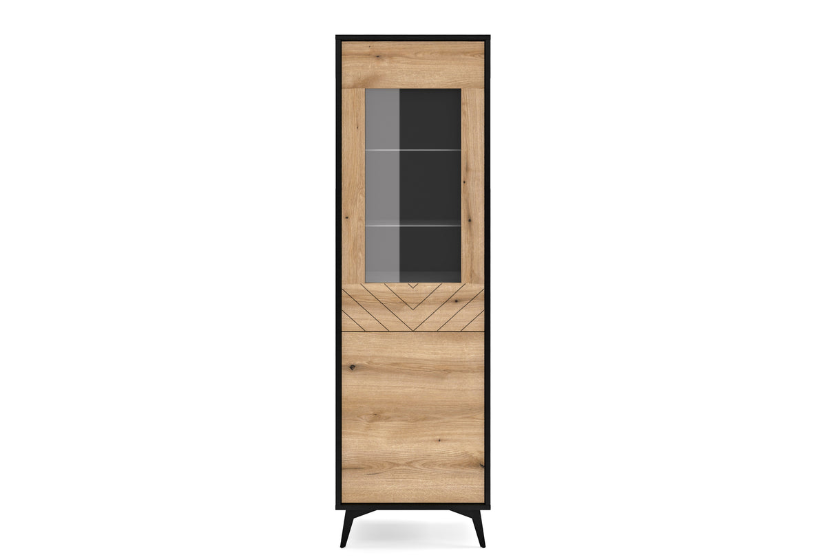 Display cabinet DIAMOND 08 black / evoke oakDisplay cabinet DIAMOND 08 (54/178/39) ColourBlack / Oak Evoke MaterialLaminated board 16mm VeneerEdging ABS Metal Legs PUSH-TO-OPENAnna Furniture