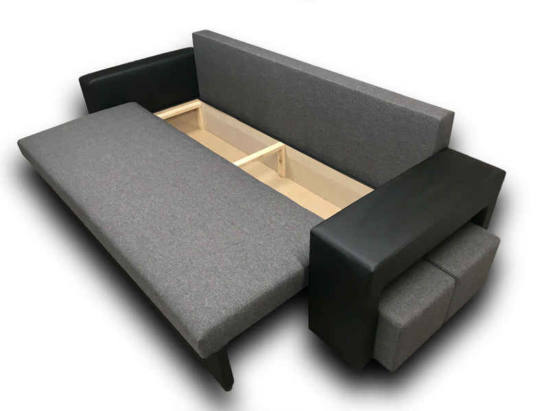 SOFA BED BALI 236CM / BONELL SPRINGS + FOAMFEATURES:BONELL SPRINGS + T28 FOAM 3 X LARGE BACKREST PILLOWS 2X SMALLER CUSHIONS 1X STORAGE SPACE 2X STOOLBed-folding function DL SYSTEM (The unfolding process involves gently lifting the seat up, extending it a