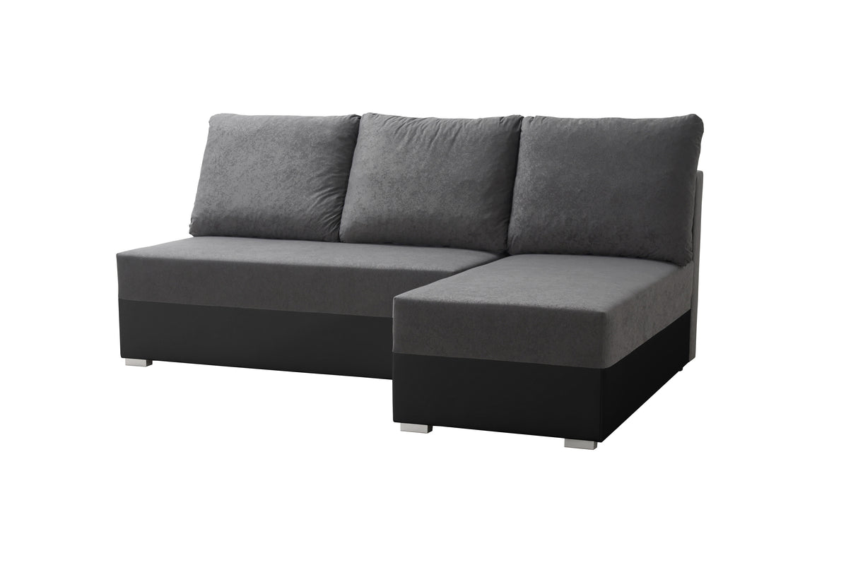 SMALL CORNER SOFA BED VIENNA MINI 200CM SUEDINE 1024/ BLACK FAUX LEATHER / BONELL SPRINGS + FOAMDimensions width: 200 depth: 145 height: 88 sleeping area: 122×200Specification made of foam and spring Bonnel construction made of board / pine wood / hdf sat