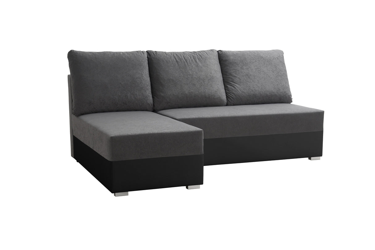 SMALL CORNER SOFA BED VIENNA MINI 200CM SUEDINE 1024/ BLACK FAUX LEATHER / BONELL SPRINGS + FOAMDimensions width: 200 depth: 145 height: 88 sleeping area: 122×200Specification made of foam and spring Bonnel construction made of board / pine wood / hdf sat