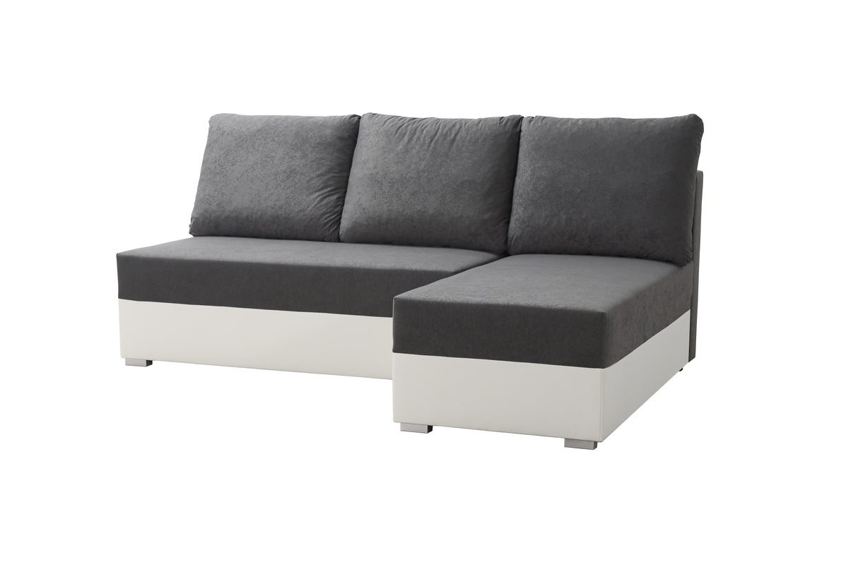 SMALL CORNER SOFA BED VIENNA MINI 200CM SUEDINE 1024/ WHITE FAUX LEATHER / BONELL SPRINGS + FOAMDimensions width: 200 depth: 145 height: 88 sleeping area: 122×200Specification made of foam and spring Bonnel construction made of board / pine wood / hdf sat