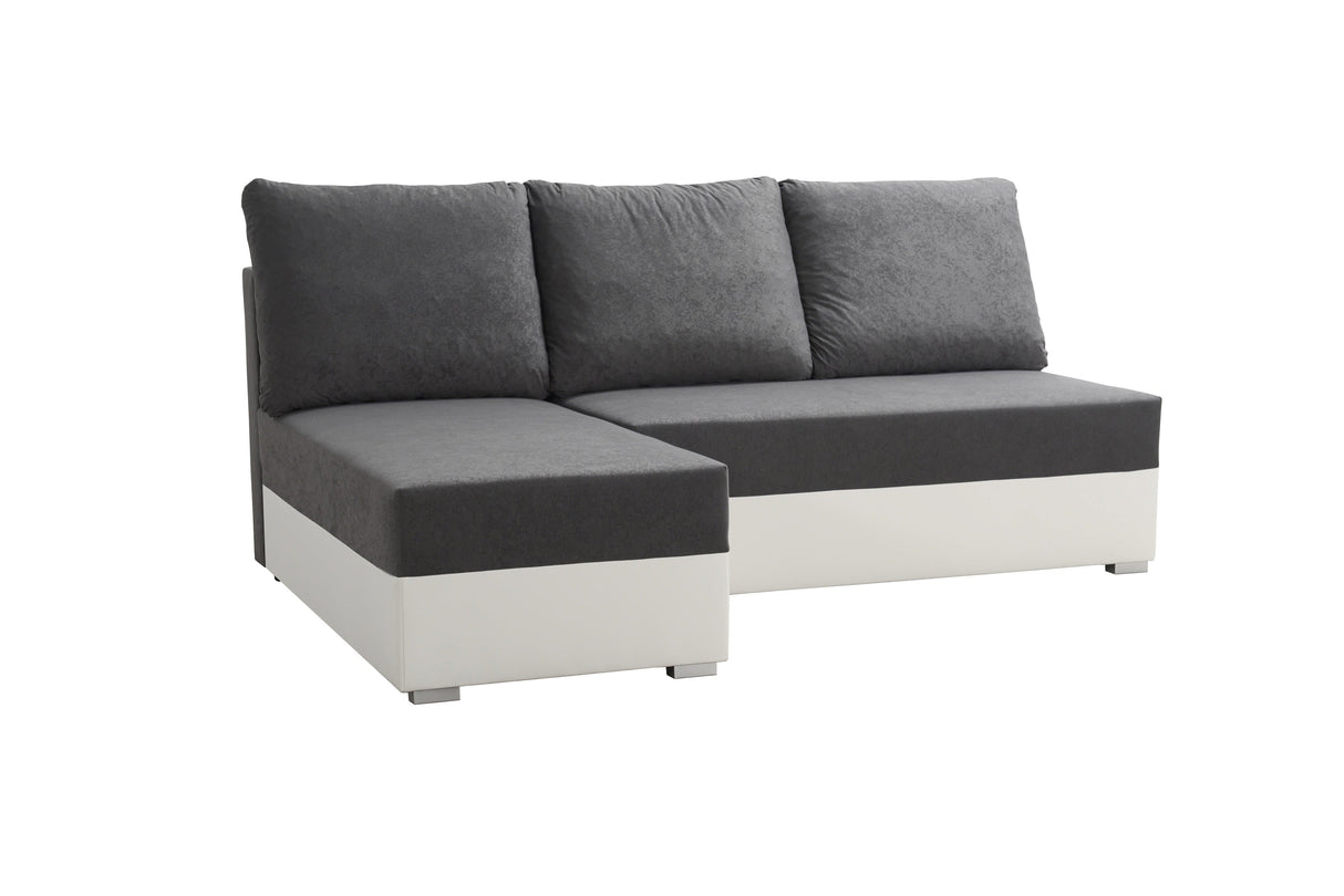 SMALL CORNER SOFA BED VIENNA MINI 200CM SUEDINE 1024/ WHITE FAUX LEATHER / BONELL SPRINGS + FOAMDimensions width: 200 depth: 145 height: 88 sleeping area: 122×200Specification made of foam and spring Bonnel construction made of board / pine wood / hdf sat
