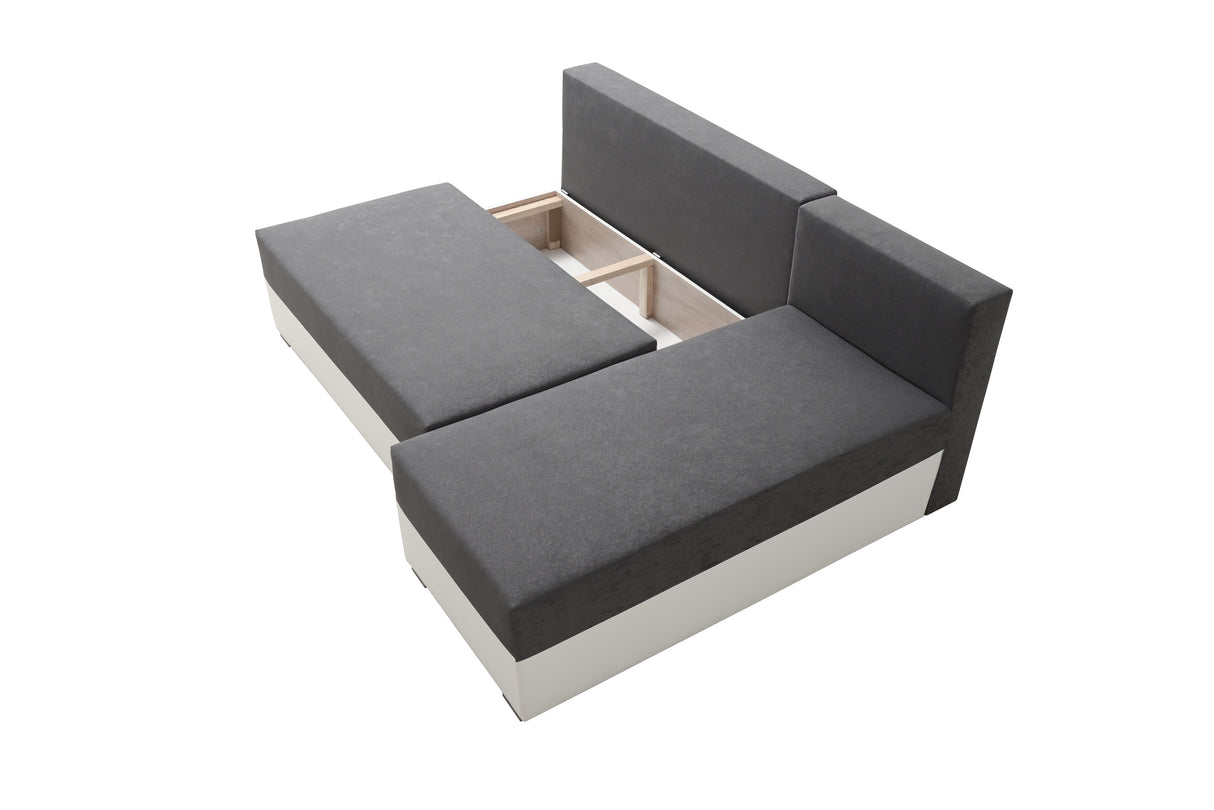 SMALL CORNER SOFA BED VIENNA MINI 200CM SUEDINE 1024/ WHITE FAUX LEATHER / BONELL SPRINGS + FOAMDimensions width: 200 depth: 145 height: 88 sleeping area: 122×200Specification made of foam and spring Bonnel construction made of board / pine wood / hdf sat