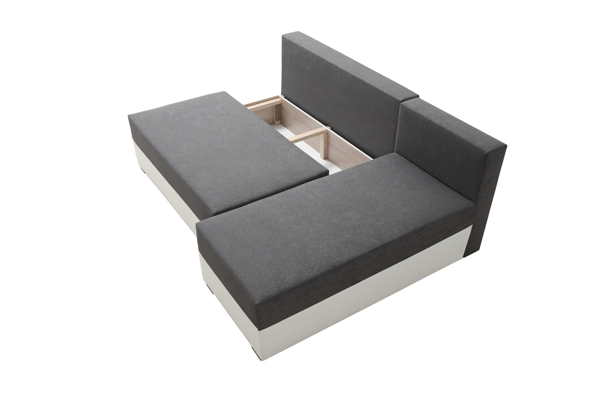 SMALL CORNER SOFA BED VIENNA MINI 200CM SUEDINE 1024/ BLACK FAUX LEATHER / BONELL SPRINGS + FOAMDimensions width: 200 depth: 145 height: 88 sleeping area: 122×200Specification made of foam and spring Bonnel construction made of board / pine wood / hdf sat