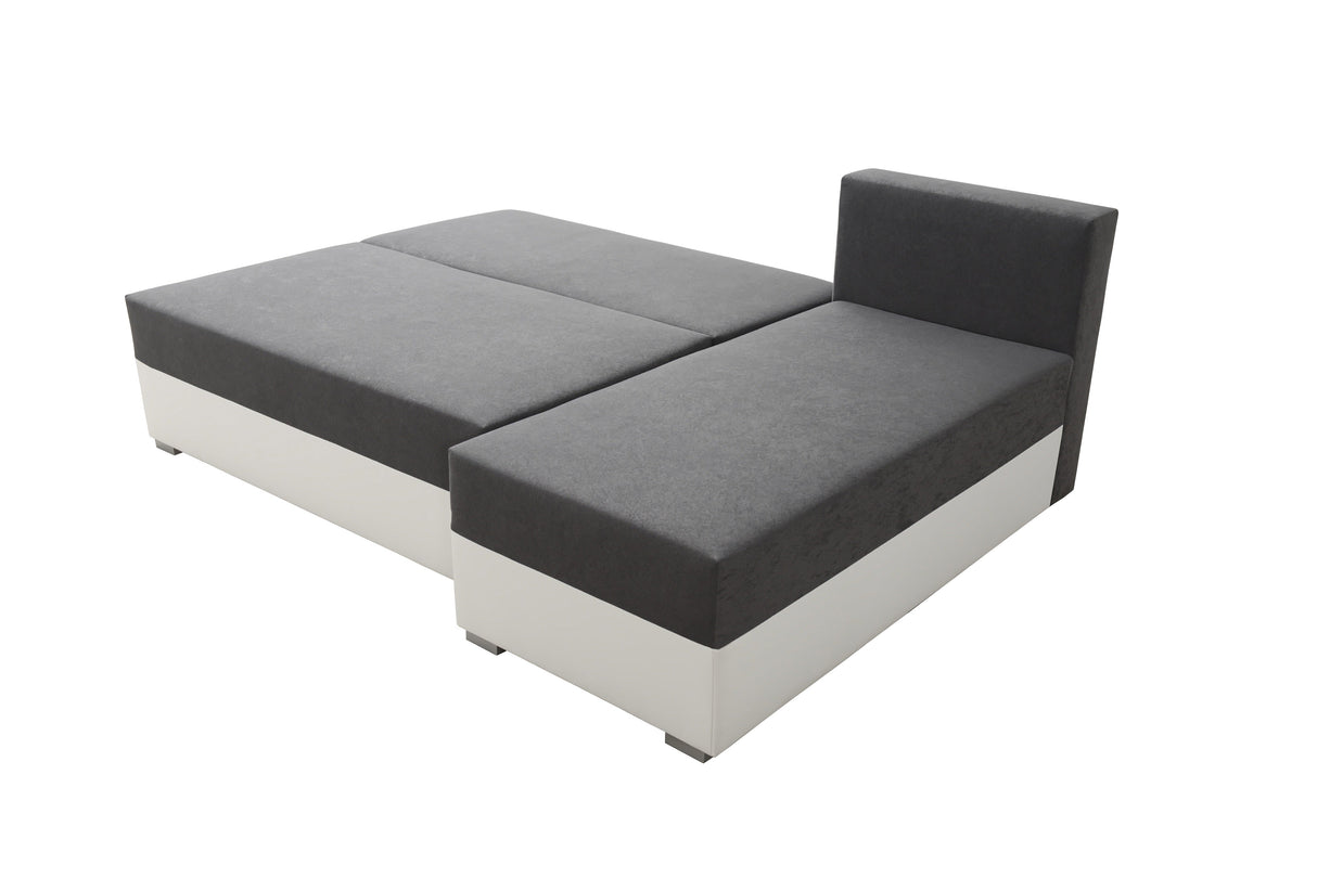 SMALL CORNER SOFA BED VIENNA MINI 200CM SUEDINE 1024/ BLACK FAUX LEATHER / BONELL SPRINGS + FOAMDimensions width: 200 depth: 145 height: 88 sleeping area: 122×200Specification made of foam and spring Bonnel construction made of board / pine wood / hdf sat
