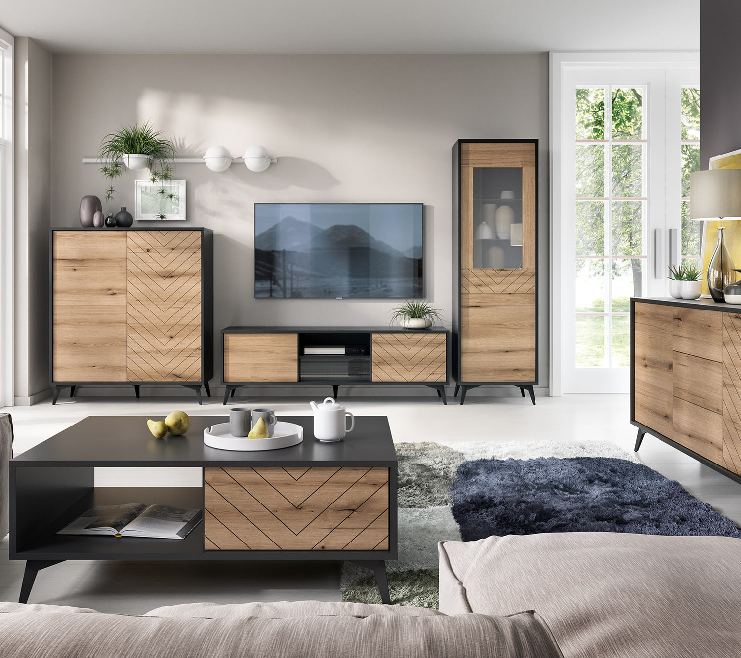 Coffee table DIAMOND 07 black / evoke oakCoffee table DIAMOND 07 (104/40/68) ColourBlack / Oak Evoke MaterialLaminated board 16mm VeneerEdging ABS Metal Legs PUSH-TO-OPENAnna Furniture