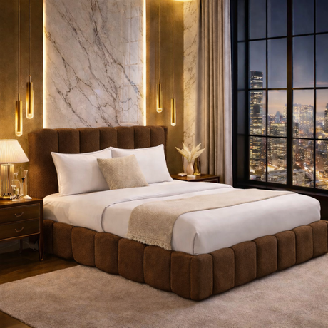 FREE DELIVERY! Bed Frame Cloud – Teddy Boucle fabric | Available in All Sizes / Brown - Anna Furniture