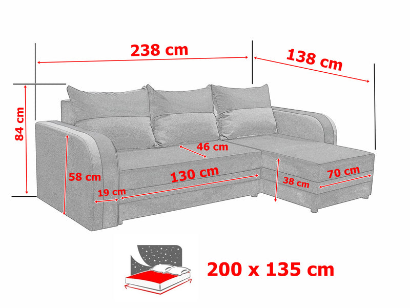 CORNER SOFA BED FLORIDA 238CM universal RIGHT/LEFT CORNER / FOAM