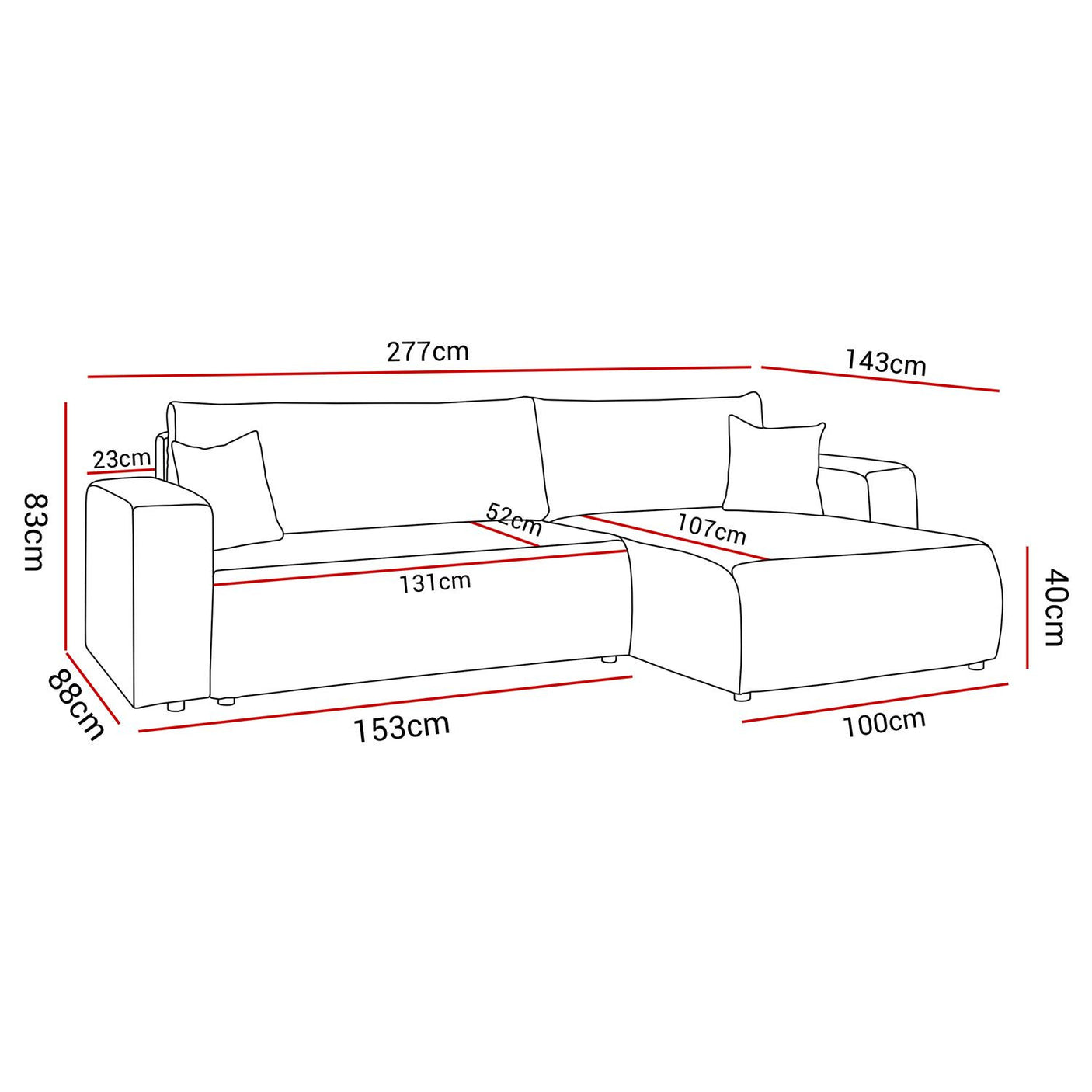 CORNER SOFA BED TOREZIO XL 277CM SPRINGS + FOAMDimensions: total width: 277 cm, total height: 83 cm, total depth: 143 cm, sleeping area: 130x230 cm. Color: POSO fabric Execution: L-shaped corner, corner sofa with sleeping function, corner sofa with a bedd