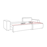 CORNER SOFA BED TOREZIO XL 277CM SPRINGS + FOAMDimensions: total width: 277 cm, total height: 83 cm, total depth: 143 cm, sleeping area: 130x230 cm. Color: POSO fabric Execution: L-shaped corner, corner sofa with sleeping function, corner sofa with a bedd