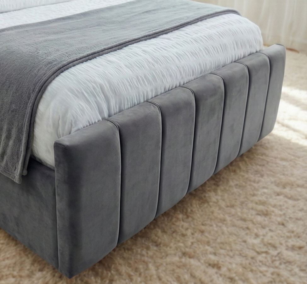 Modern Velvet Ottoman Bed Frame with Gas-Lift Storage & Tall Headboard – Available in All Sizes