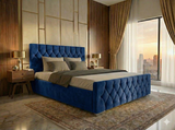 Luxury Velvet Bed with Deep Diamond Tufting & Chrome Feet – All Sizes