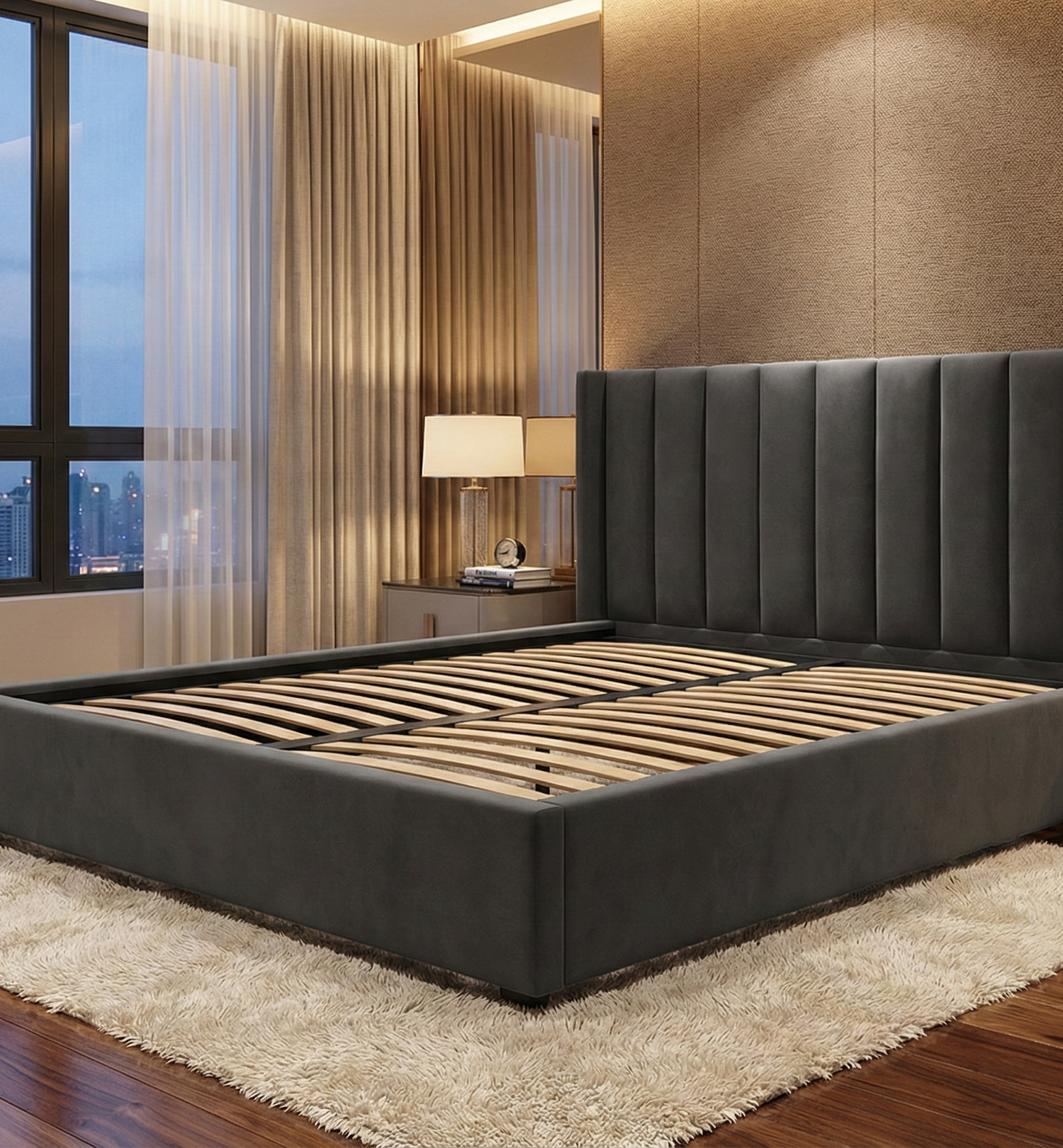 Modern Velvet Ottoman Bed Frame with Gas-Lift Storage & Tall Headboard – Available in All Sizes