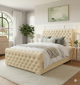 Luxury Wingback Chesterfield Ottoman Bed Frame – Deep Button Tufted Velvet | All Sizes