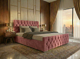 Luxury Velvet Bed with Deep Diamond Tufting & Chrome Feet – All Sizes