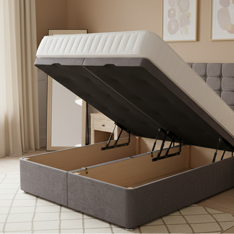 Modern Velvet Ottoman Bed Frame with Gas-Lift Storage & Tall Headboard – Available in All Sizes