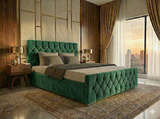 Luxury Velvet Bed with Deep Diamond Tufting & Chrome Feet – All Sizes