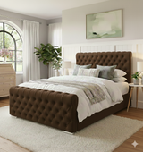 Luxury Wingback Chesterfield Ottoman Bed Frame – Deep Button Tufted Velvet | All Sizes