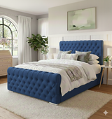 Luxury Wingback Chesterfield Ottoman Bed Frame – Deep Button Tufted Velvet | All Sizes
