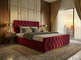Luxury Velvet Bed with Deep Diamond Tufting & Chrome Feet – All Sizes